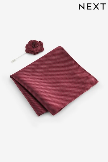 Rose Pink Textured Silk Lapel Pin And Pocket Square Set (N00269) | £10
