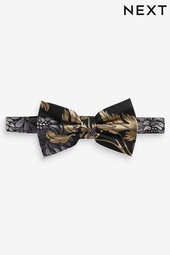 Black/Yellow Gold Floral Occasion Bow Tie (N00284) | £12