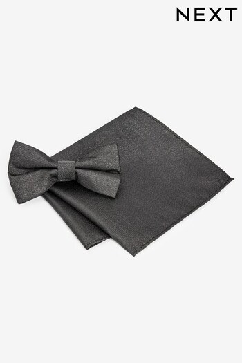 Black Glitter Party Bow Tie And Pocket Square Set (N00286) | £16