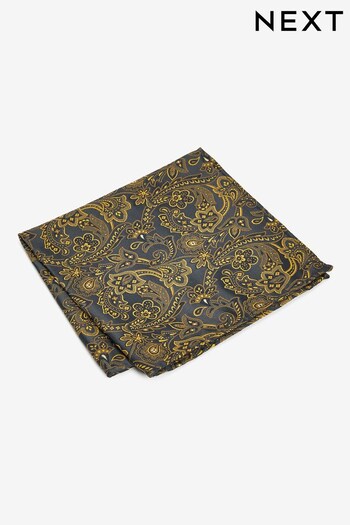 Black/Yellow Gold Paisley Party Pocket Square (N00310) | £6