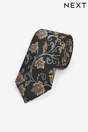 Black Wide Floral Silk Pattern Tie (N00315) | £20