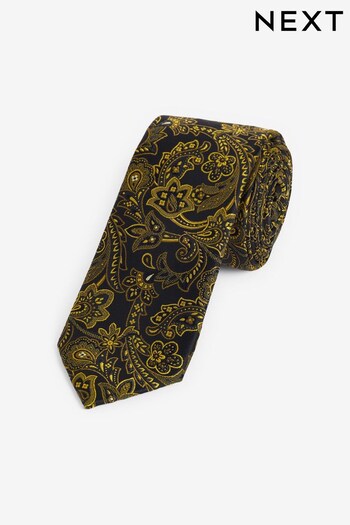 Black/Yellow Gold Paisley Slim Party Tie (N00328) | £12