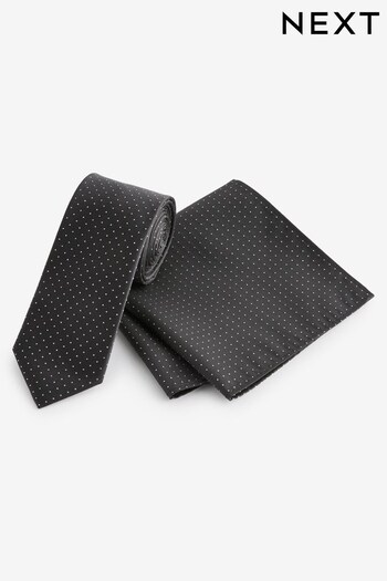 Black Glitter Slim Party Tie And Pocket Square Set (N00333) | £16
