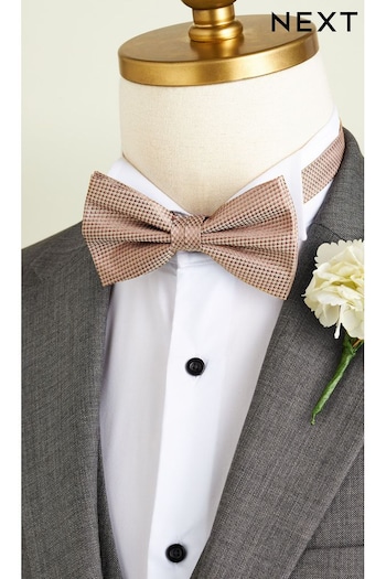 Neutral Brown Textured Silk Wedding Bow Tie (N00334) | £18