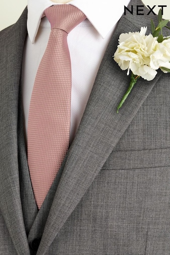 Neutral Brown Slim Textured Silk Wedding Tie (N00338) | £18