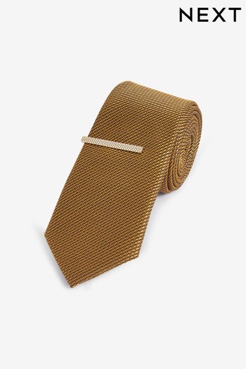 Yellow Gold Textured Tie And Clip (N00353) | £14