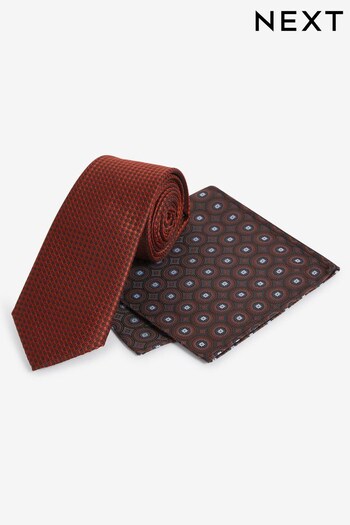 Burnt Orange Slim Tie And Pocket Square Set (N00355) | £16