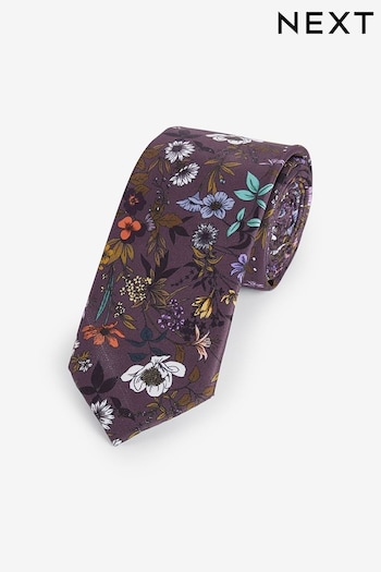 Dark Purple Floral Slim Pattern Tie (N00375) | £12