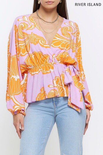 River Island Purple Wrap Front Floral Top (N00418) | £35