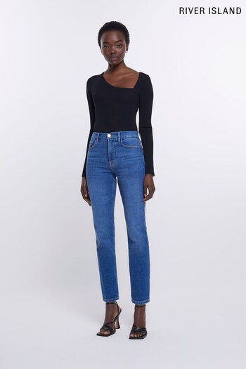 River Island Blue High Waisted Slim Straight Jeans (N00493) | £45