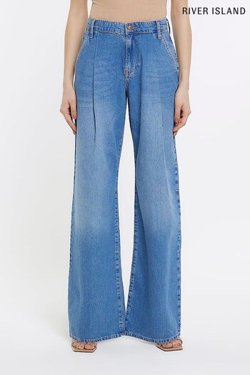 River Island Blue Denim Wide Leg Baggy rear Jeans (N00500) | £45