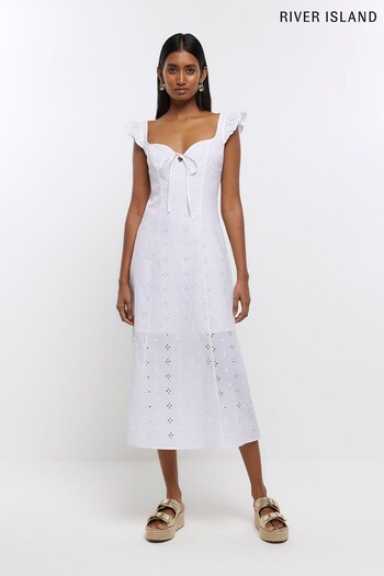 River Island White Embroidered Sweetheart Maxi Dress (N00535) | £55