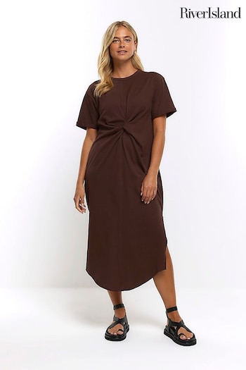 River Island Brown V-Neck Midi Dress (N00564) | £29
