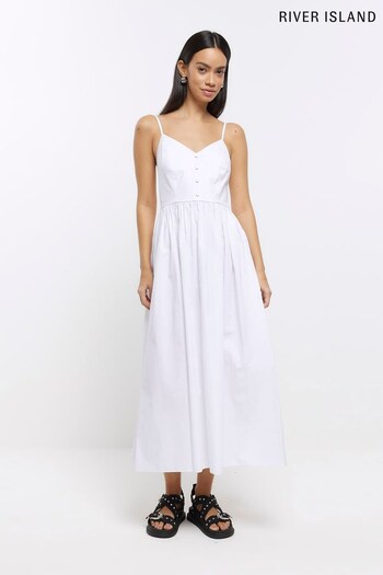 River Island Prom Poplin White Midi Dress (N00570) | £40