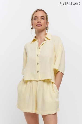 River Island Petite Yellow Linen Crop Shirt (N00581) | £25