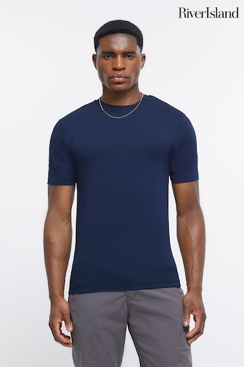River Island Navy Blue Muscle Fit T-Shirt (N00610) | £10