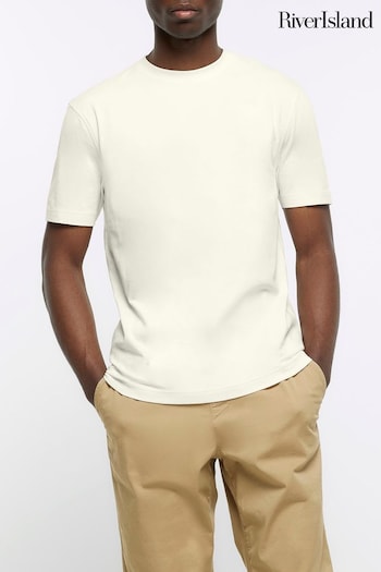 River Island Ecru Cream Slim Fit T-Shirt (N00620) | £10