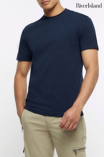 River Island Navy Blue Slim Fit T-Shirt (N00628) | £10