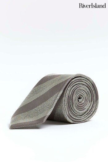 River Island Grey Wide Stripe Tie (N00650) | £15