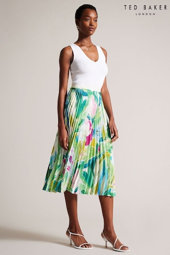 Ted Baker Green Lopehz Pleated Printed Skirt (N00680) | £135