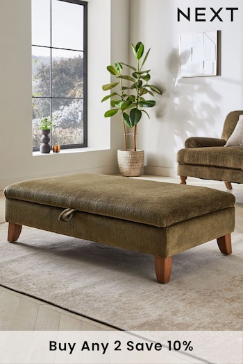 Plush Chenille Moss Green Large with Storage Albury Footstool (N00718) | £250