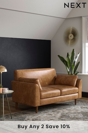Vintaged Faux Leather Light Brown Mila Compact 2 Seater Sofa In A Box (N00726) | £425