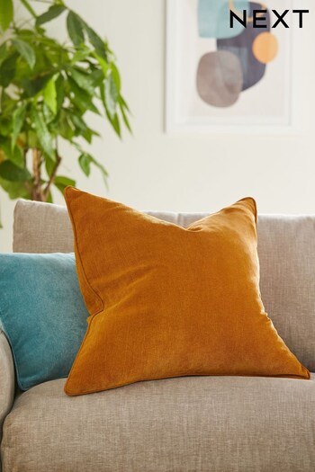 Ochre Yellow Large Square - Feather Filled Soft Velour Cushion (N00736) | £24