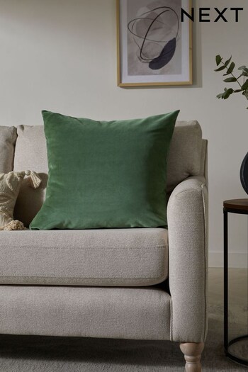 Dark Sage Green Matte Velvet Large Square Cushion (N00737) | £16
