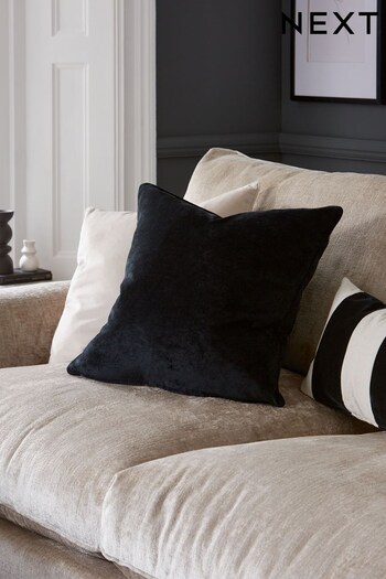 Black Large Square - Feather Filled Matte Velvet Cushion (N00738) | £22