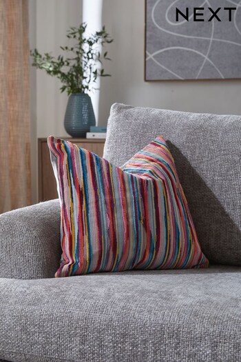 Multi Bright Square - Feather Filled Cut Velvet Stripe Cushion (N00756) | £28