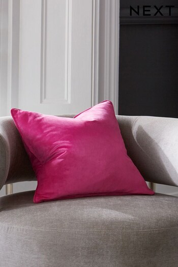 Bright Pink Small Square - Feather Filled Matte Velvet Cushion (N00760) | £13