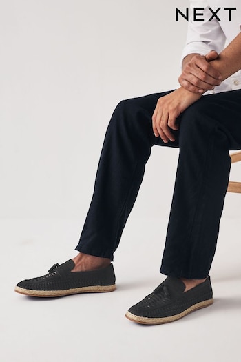 Black Leather Woven Loafers (N00771) | £52