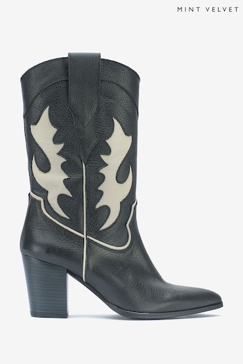 Mint Velvet Dixie Cowboy Black Boots (N00798) | £179