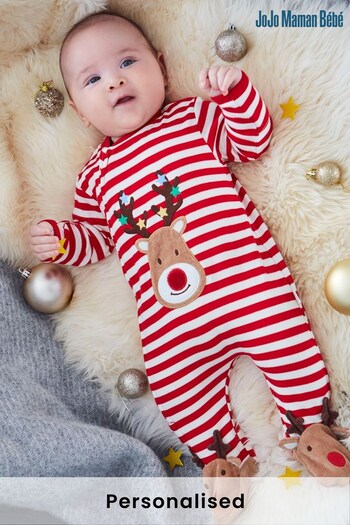 JoJo Maman Bébé Red Personalised Reindeer Appliqué Sleepsuit (N00954) | £29.50