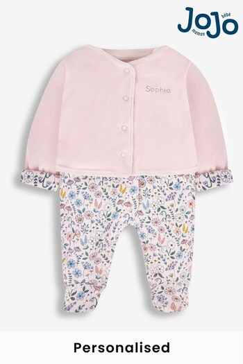 JoJo Maman Bébé Floral Personalised 2-Piece Floral Sleepsuit & Velour Jacket Set (N00976) | £35