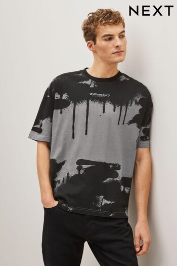 Grey Graffiti Print T-Shirt (N01001) | £22