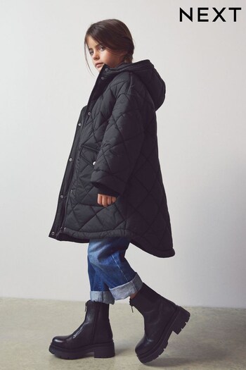 Black Shower Resistant Oversized Quilted Coat (3-16yrs) (N01040) | £37 - £47