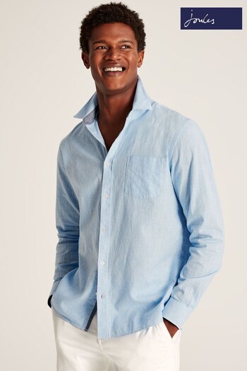 Joules Tilford Blue Linen Blend Houndstooth Classic Fit Shirt (N01043) | £36.95