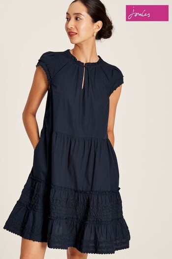 Joules Grace Blue Short Frill Dress (N01057) | £79.95