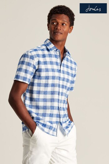 Joules Breaker Blue Short Sleeve Linen Shirt (N01061) | £40 - £45