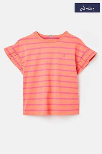 Joules Frillside Coral Pink Short Sleeve Frill T-Shirt (N01063) | £12.95 - £16.95
