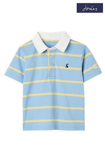 Joules Blue Ozzy Stripe Jersey Woven Collar Polo Shirt (N01074) | £19 - £23