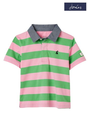 Joules Green Ozzy Stripe Jersey Woven Collar Polo Shirt (N01088) | £19 - £23