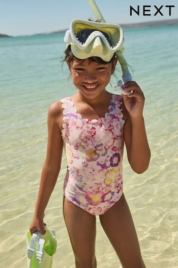Multi Floral Scallop Swimsuit (3-16yrs) (N01109) | £12 - £17