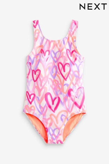 Pink Heart Tie Shoulder Swimsuit (3-16yrs) (N01112) | £12 - £17
