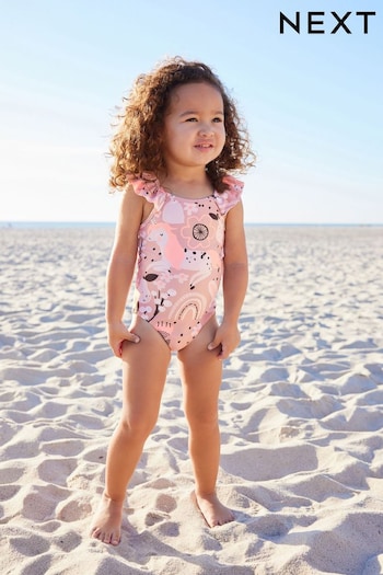 Pink Character Frill Sleeve Swimsuit (3mths-7yrs) (N01182) | £11 - £13