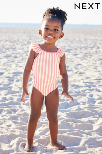Pink Frill Sleeve Swimsuit (3mths-12yrs) (N01186) | £12 - £14
