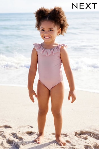 Pink Textured Frill Swimsuit (3mths-10yrs) (N01187) | £12 - £14