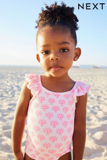 Pink Floral Frill Swimsuit (3mths-7yrs) (N01188) | £12 - £14