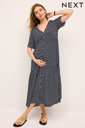Navy Blue Spot Maternity Angel Sleeve Dress (N01260) | £36
